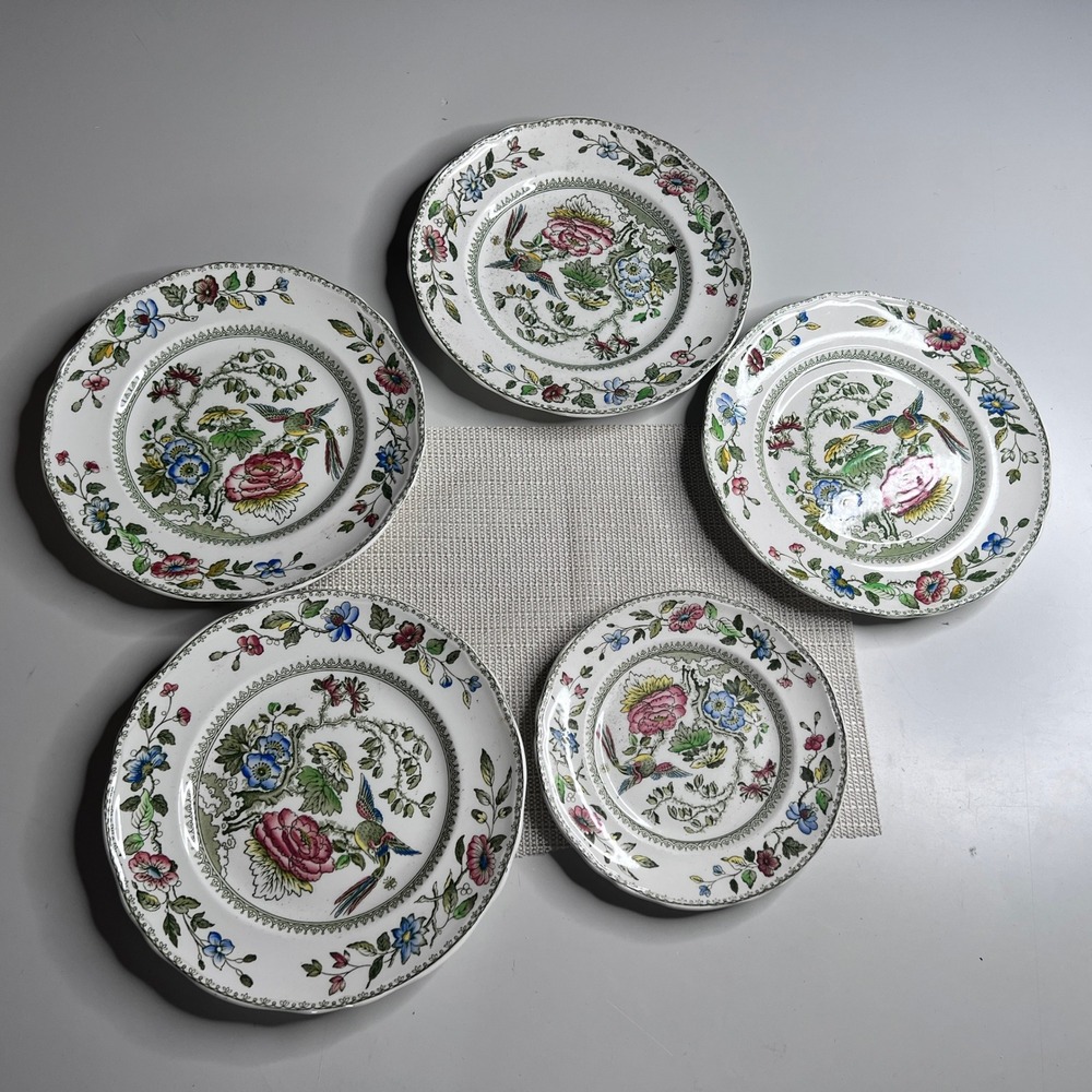 Vintage Crown Staffordshire & Enoch Wedgwood Bird Floral Plates DavenportEngland